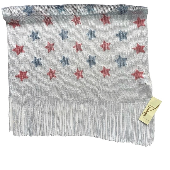 NEW Sheer Scarf White Silver Red Blue Stars USA - Picture 5 of 8